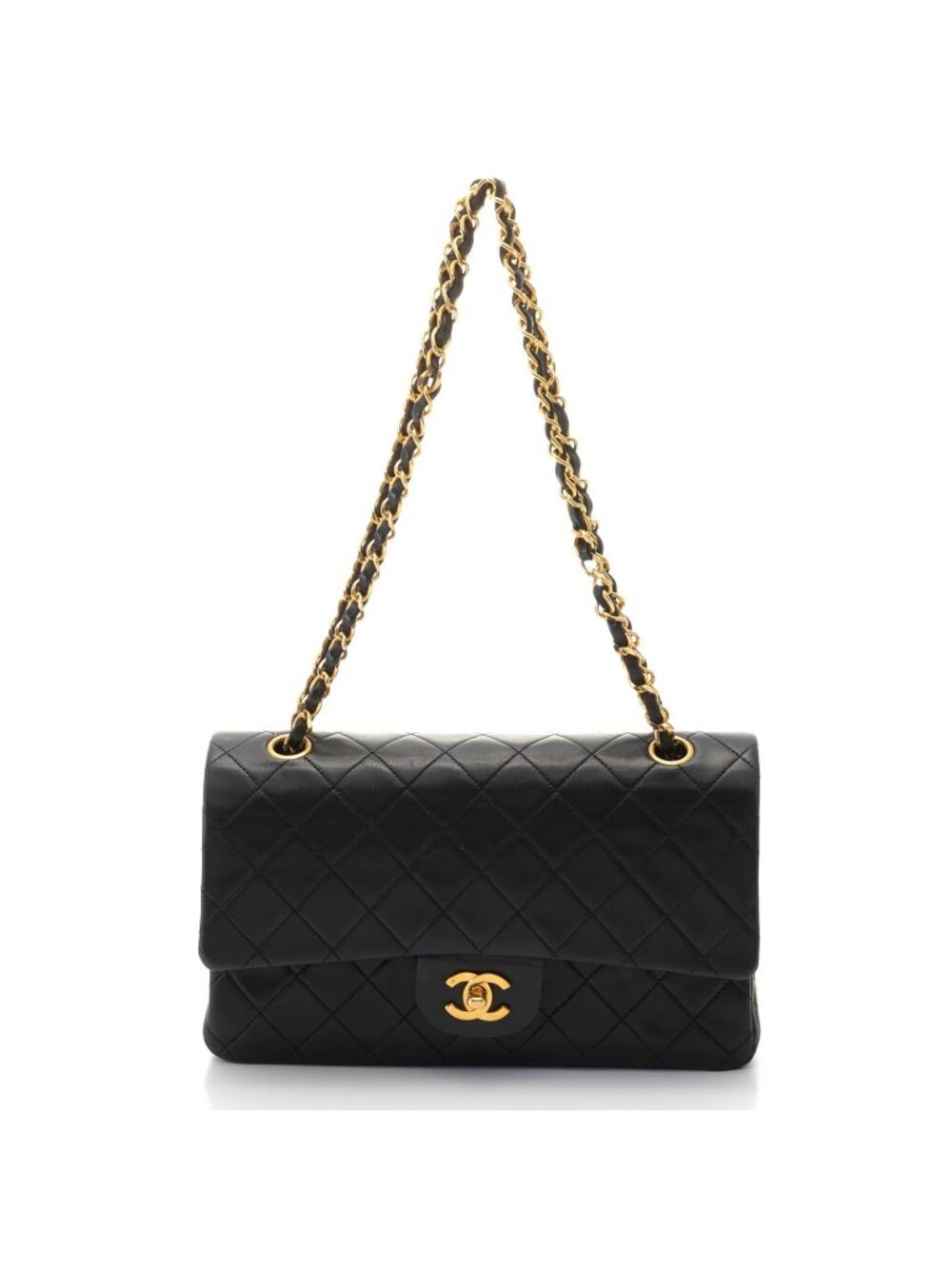 Chanel Quilted Double Flap 25 Chain Shoulder Black Lambskin Bag
